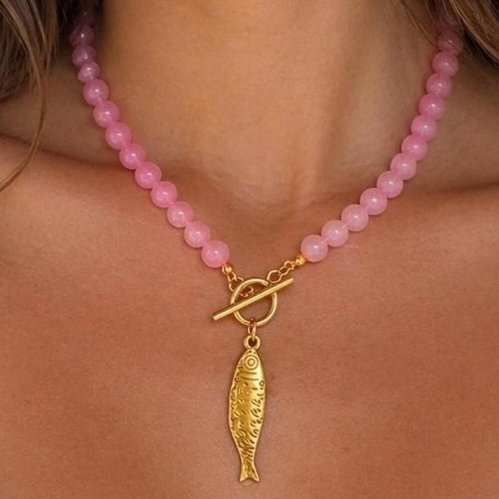 fish charm beaded necklace D38